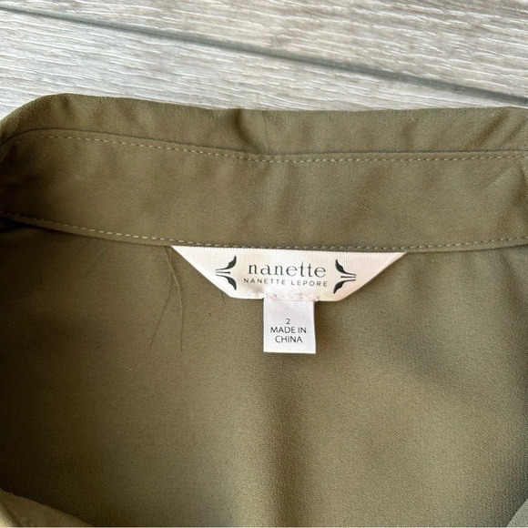 Nanette Lepore Military  Green Button Down Midi Shirtdress with Slips - Picture 6 of 16